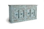 GINER Y COLOMER - Buffet 4 portes en bois de manguier vert d'eau vieilli, sculpté à la main, avec détails métal, 190x100x45 cm